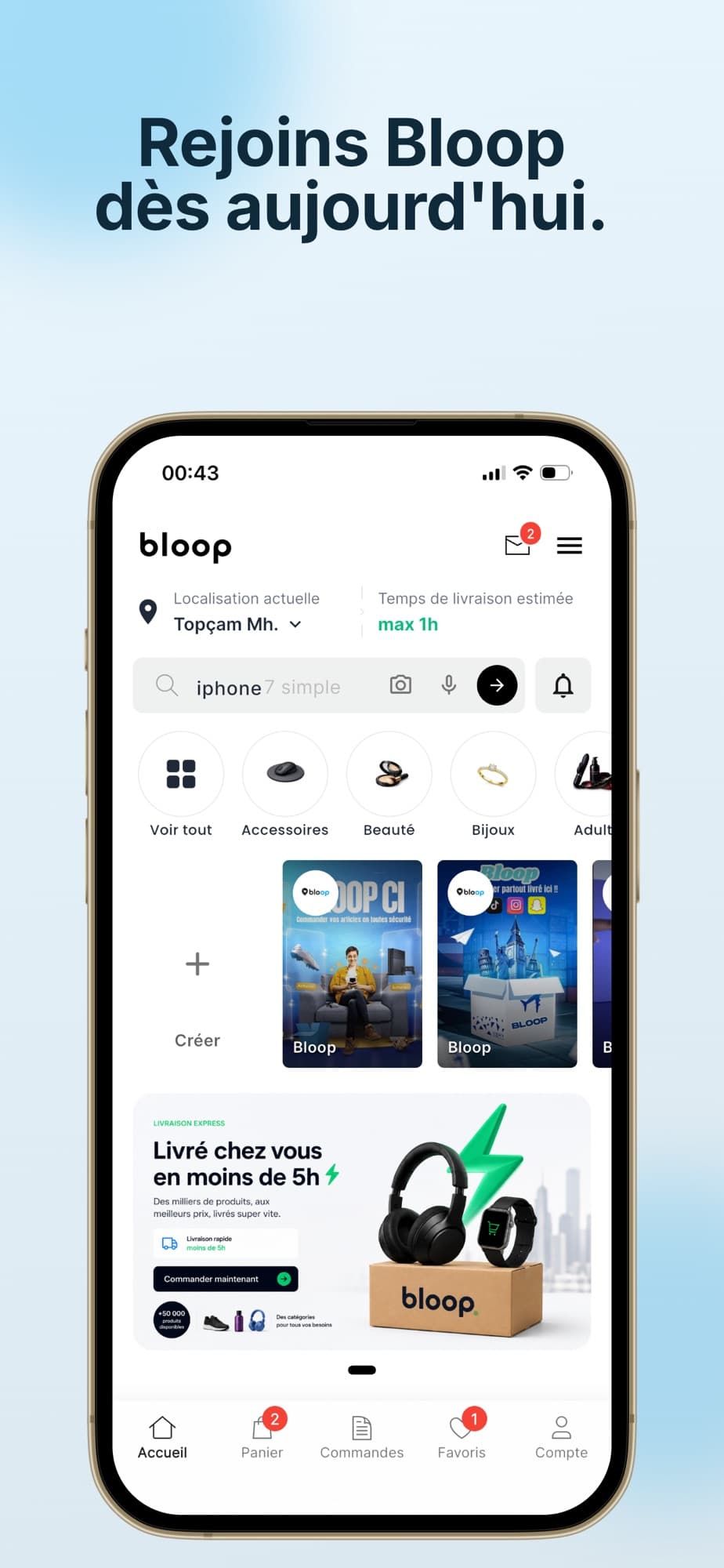 Capture officielle de l’application iPhone Bloop CI — écran 1
